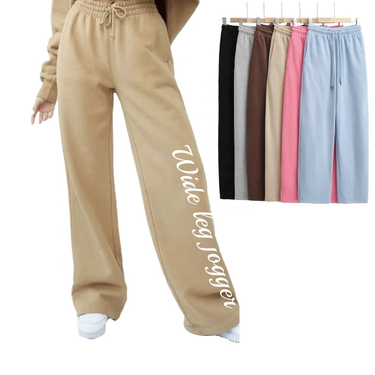 

Luluxixiyaya Sweat Pants 100% Cotton 330gsm Thick Warm Feel Wide Leg Loose Long Women's Pants Trousers Casual Jogger