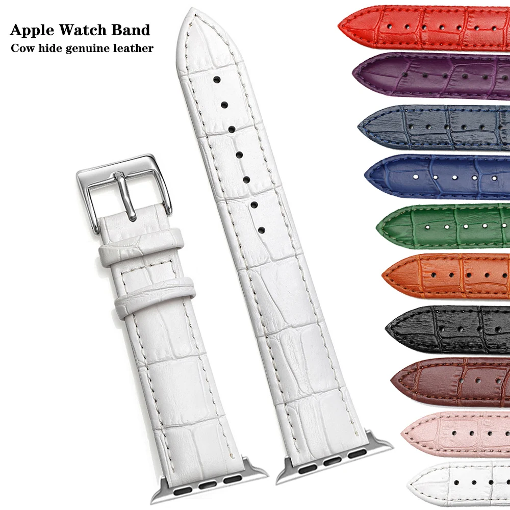 

Genuine leather wristbands Loop for iWatch series 6 5 4 3 2 1 42mm 38mm 40mm 44mm for Apple Watch Leather Band strap, Multi colors