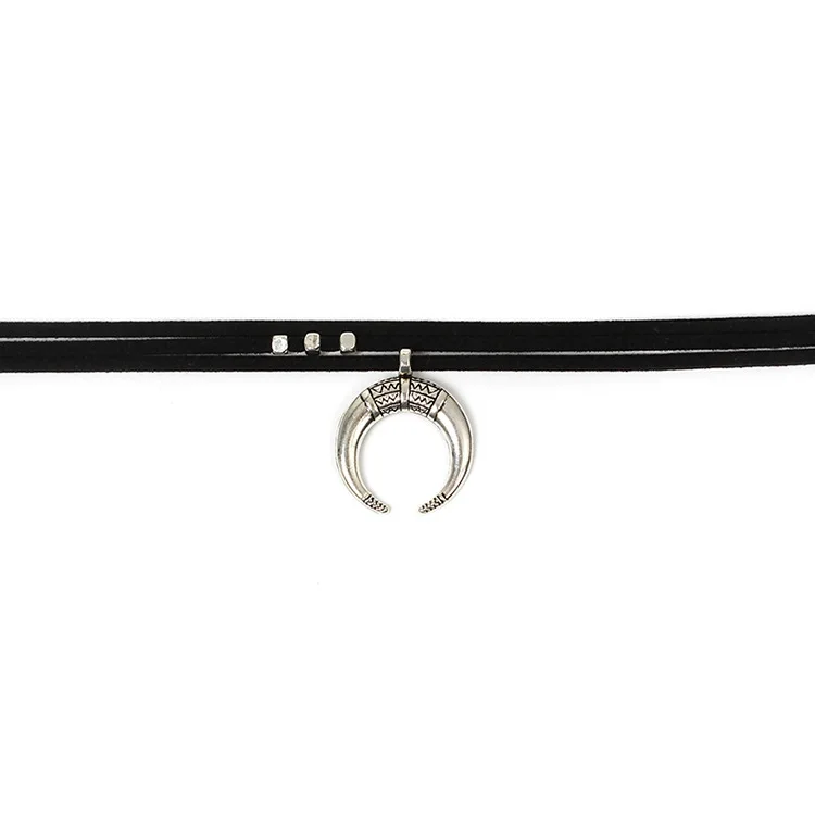 Amazon top seller choker necklace buffalo horn shaped pendant necklce wholesale buffalo horn necklace