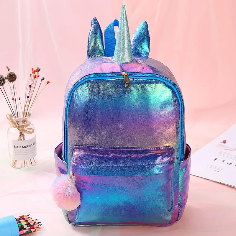 

Unicorn Cute Girls holographic PU Sequins Backpack Fashion Glitter kid Women Unicorn School Backpack, As pictures
