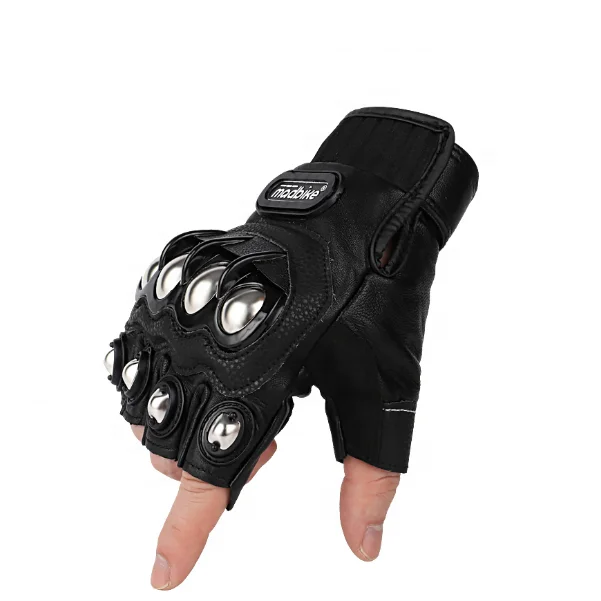 

Half Finger Leather Gloves Motorcycle Cycling Racing Madbike Gloves for Men Women, Black