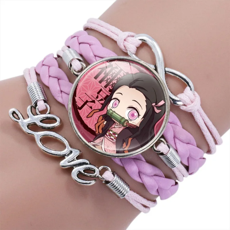 

Wholesale Anime Demon Slayer Bracelet Custom Logo Handmade Leather Braided Bracelet