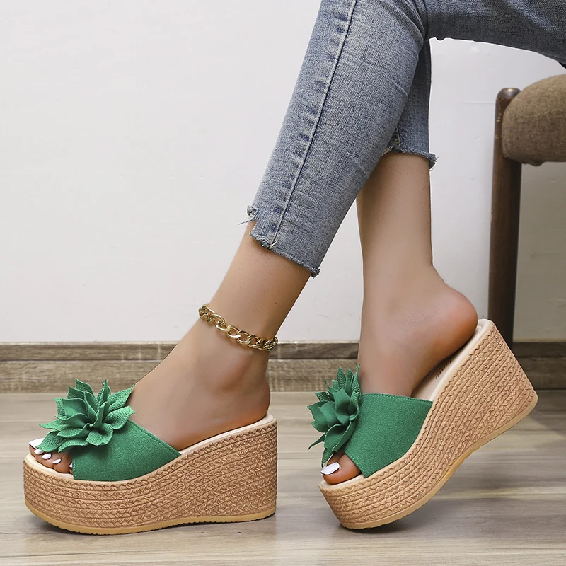 

platform sandals Summer new fashion flowers sexy hemp rope thick-soled outdoor heightening women's plus size slippers