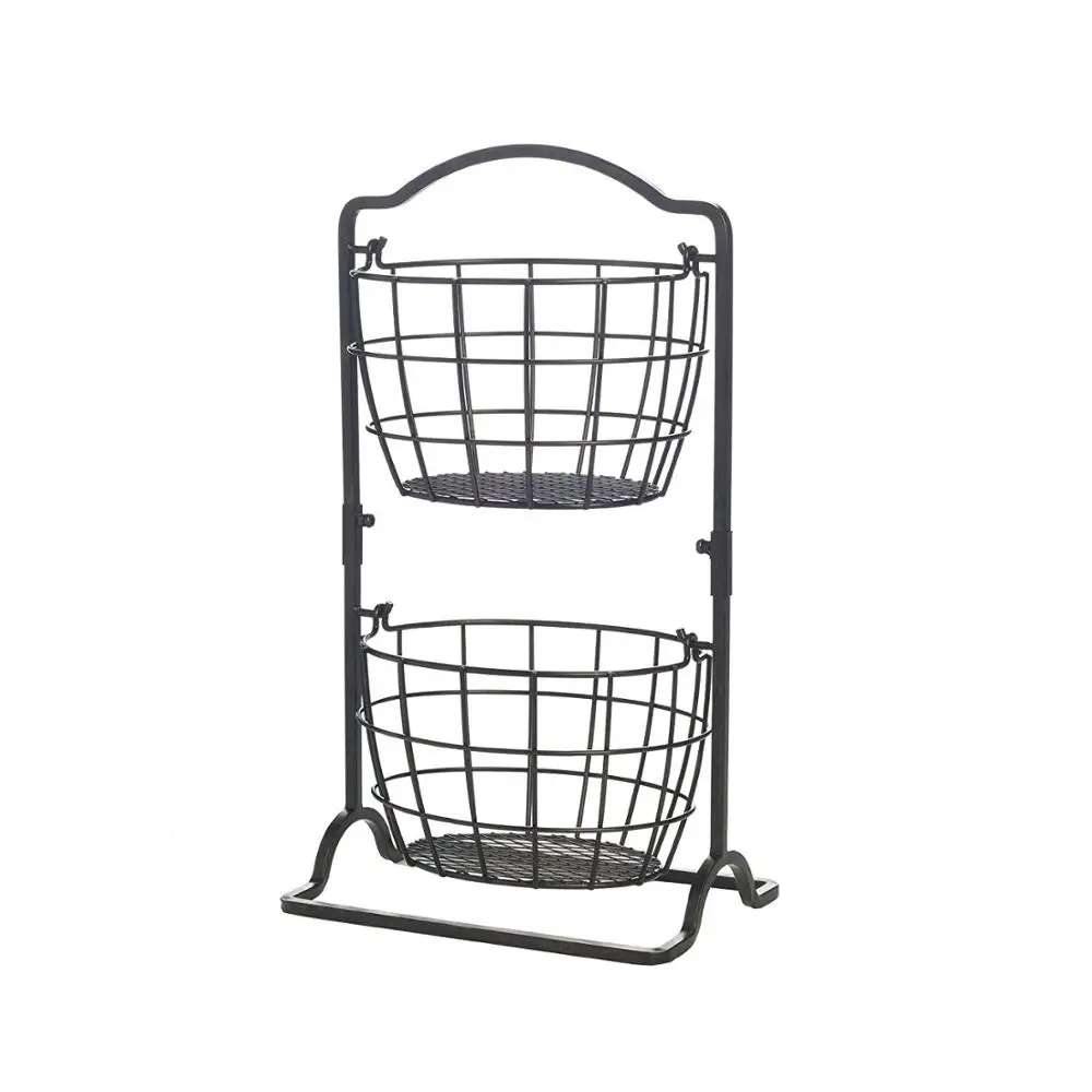 

2-Tier Metal Mini Countertop Basket Wire Fruit Baskets for Storage Metal Wire Storage Basket