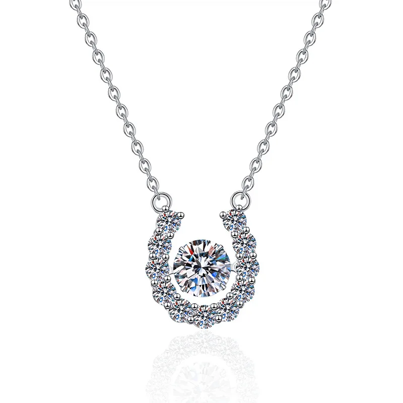 S925 Sterling Silver U-Shaped Moissanite Necklace Classic Style Silver  for Wedding or Engagement Classic Jewelry