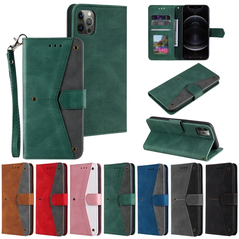 

New Arrival Skin Feel Contrast Color Leather Wallet Case For Iphone 12 Pro MAX CASE 11 Pro XS MAX XR X 7 6 A82 A22 5G Case, As picture