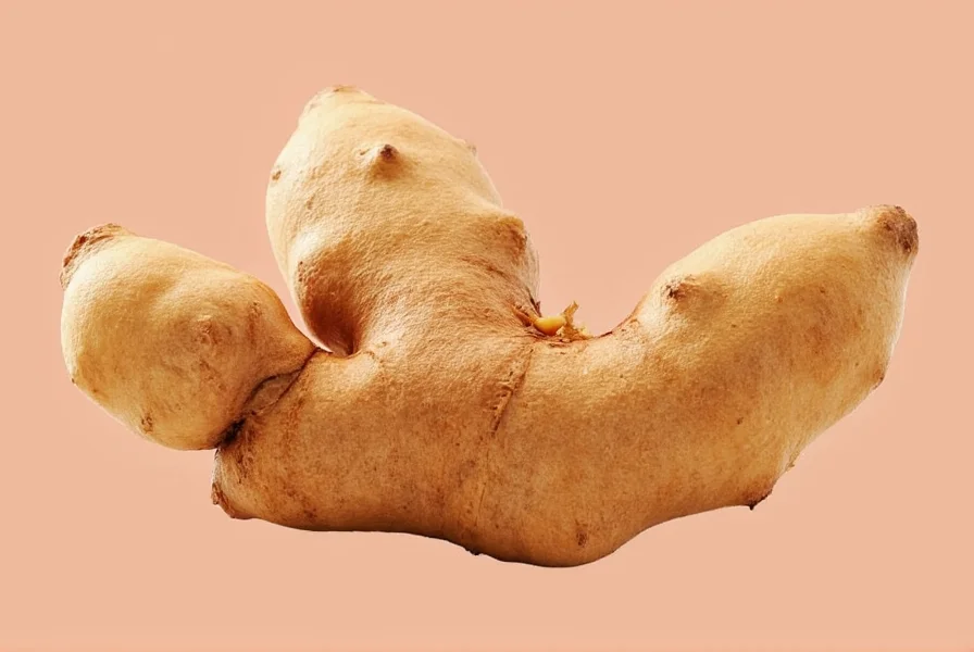 Close-up of wrinkled ginger root next to smooth supermarket ginger showing comparable interior quality
