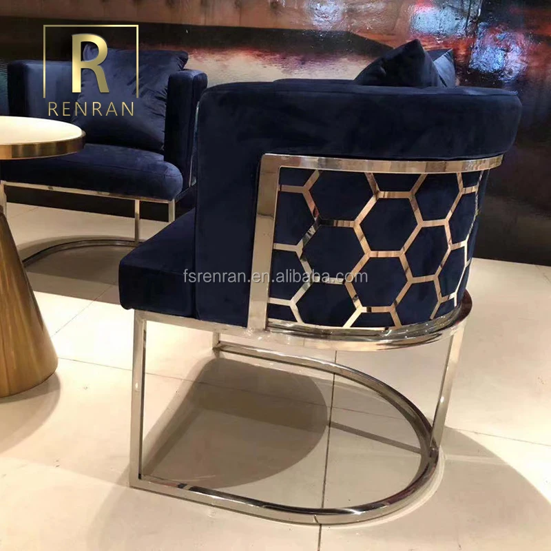 Modern Luxury Silver Metal Dining Chair Arm Accent Chair Velvet Fabric