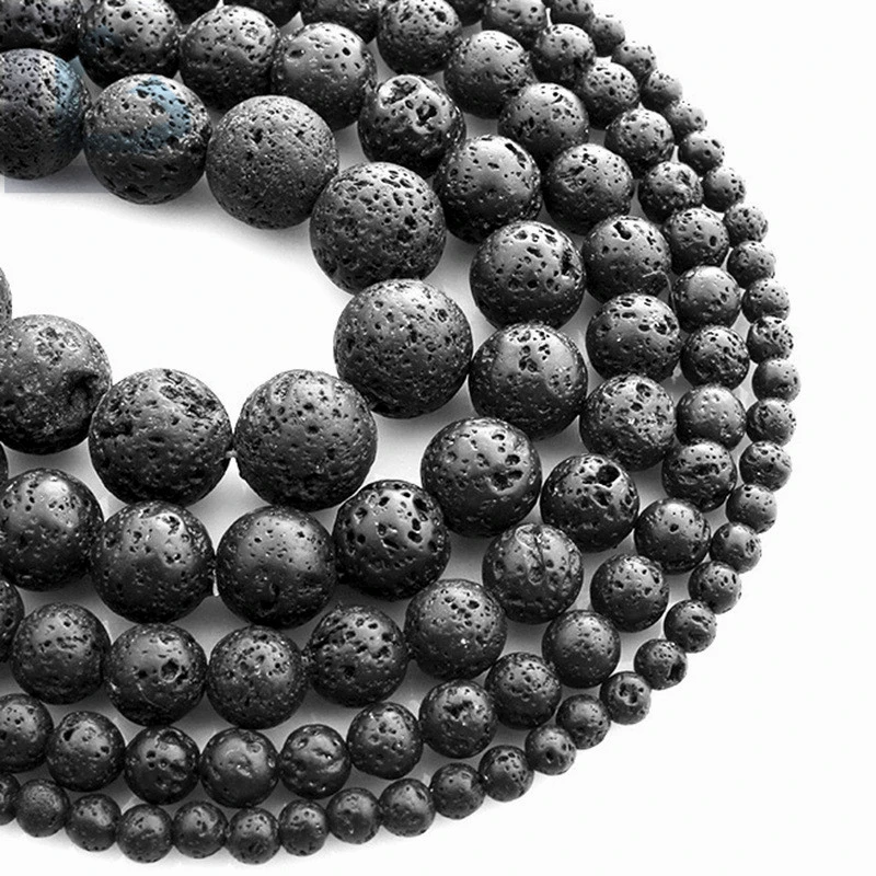 

Wholesale Natural Black Lava Stone Black Volcanic stone Semi-precious Stone Loose Beads for Jewelry Making DIY Bracelet