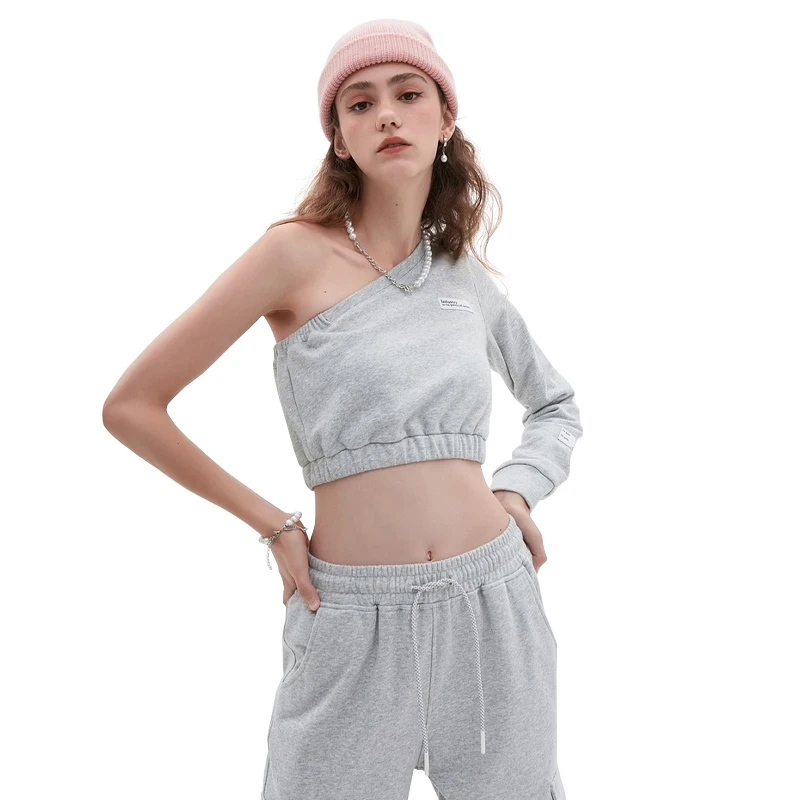 

One Shoulder Crop Top Sportswear Sweatshirt Women