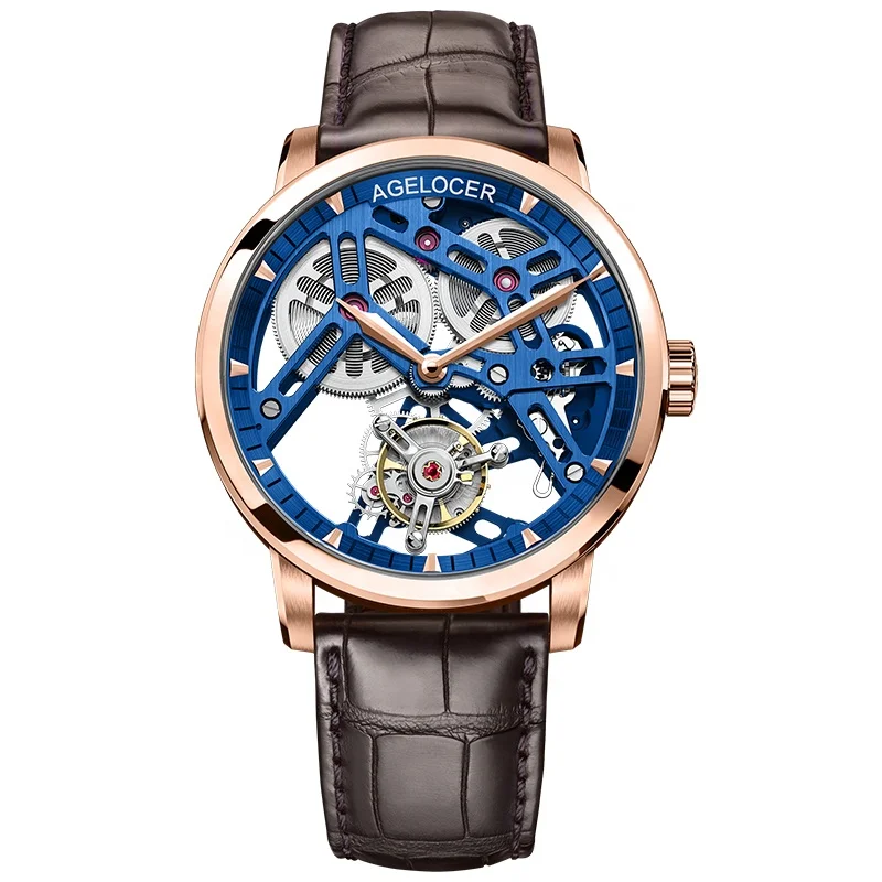 

AGELOCER Luxury Tourbillon Watches Men Skeleton Mechanical Automatic Watch 80 Hours Power Reserve Leather Strap Wrist Watch