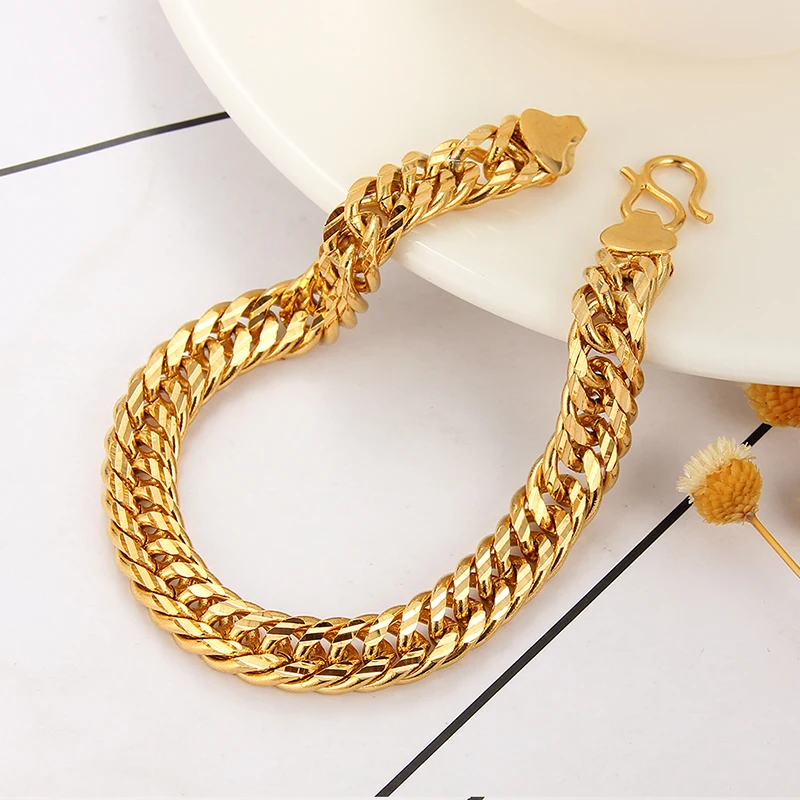 

New pure gold color cable Chain Bracelets For Women girls,fashion 24k gold GP 8mm wide bracelet 18cm long