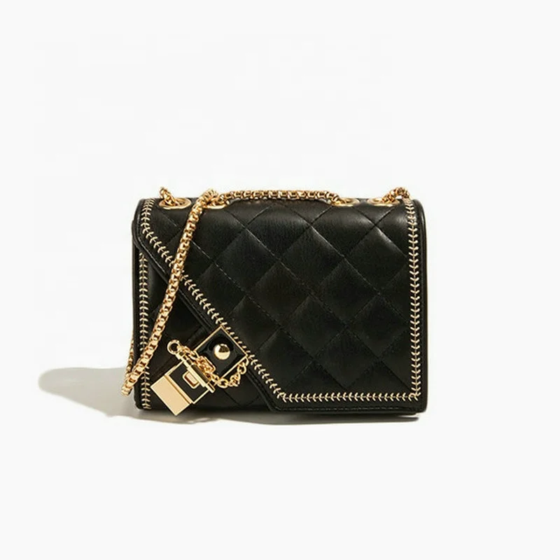 

Diamond plaid pu square crossbody bag fashion black shoulder bag women chain bag with lock