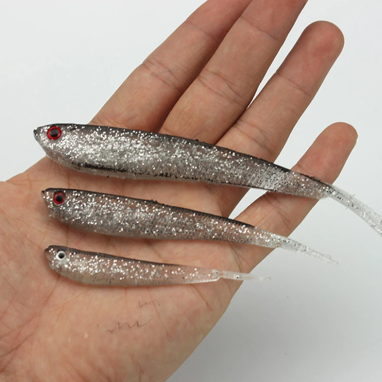 

WEIHE 7.5cm 10cm 13cm grey color simulation fish PVC 3D eye fishing soft lure, See picture