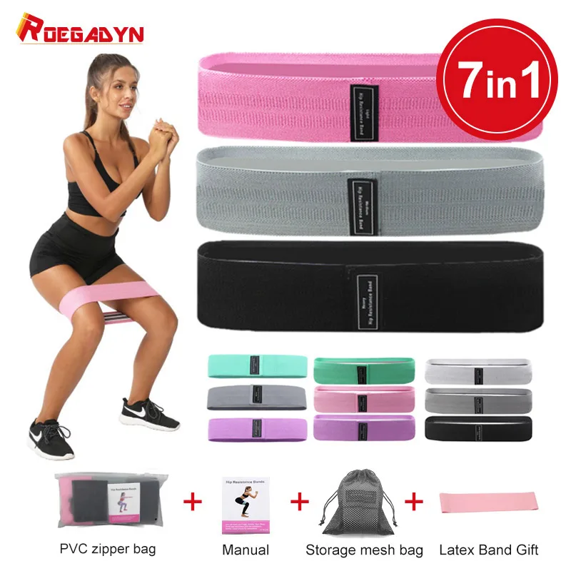 

Drop Shipping 5pcs OEM 7 IN 1 Home Gym Hip Leg Training Exercise Hip Loop Women Yoga Fitness Elastic Fabric Resistance Bands Set