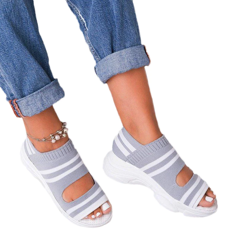 

new summer women's sandals soft wear knitted sandals elastic thick bottom sports fish mouth shoes