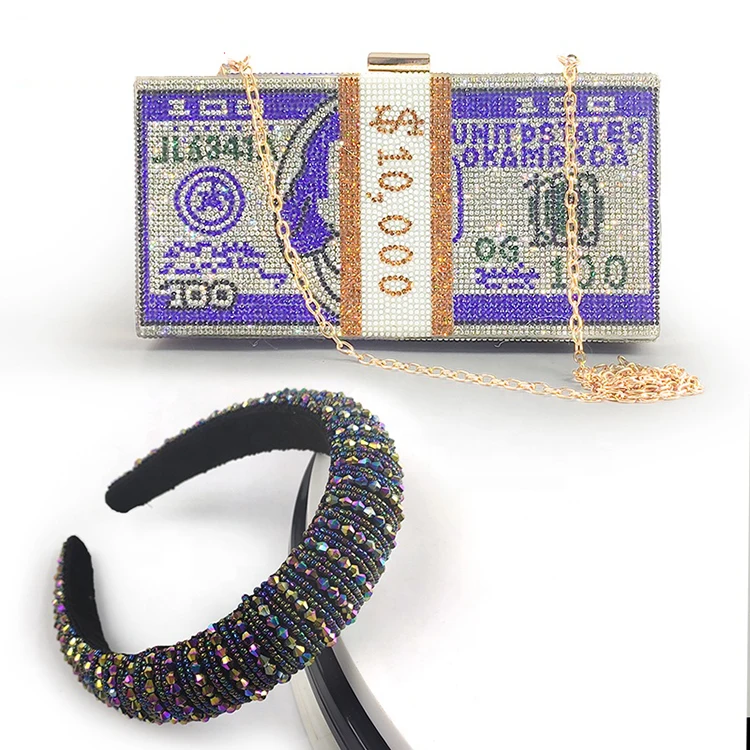 

New fashion bling crystal handbags bags for women handbags ladies and headband set