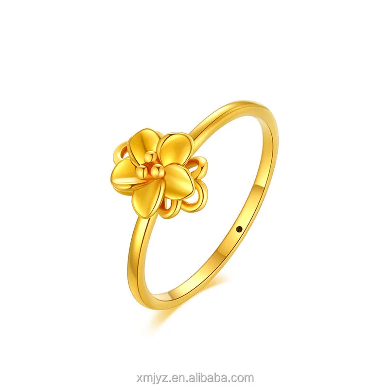 

Certified 18K Gold Flower Ring Au750 Gold Color Gold Small Flower Ring Women's Plain Ring To Send Couple Jewelry