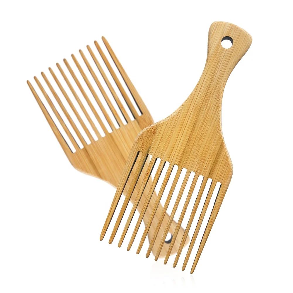 

Wholesale Custom Natural Bamboo Eco-friendly Wide Tooth Afro Pick Hair Beard Comb