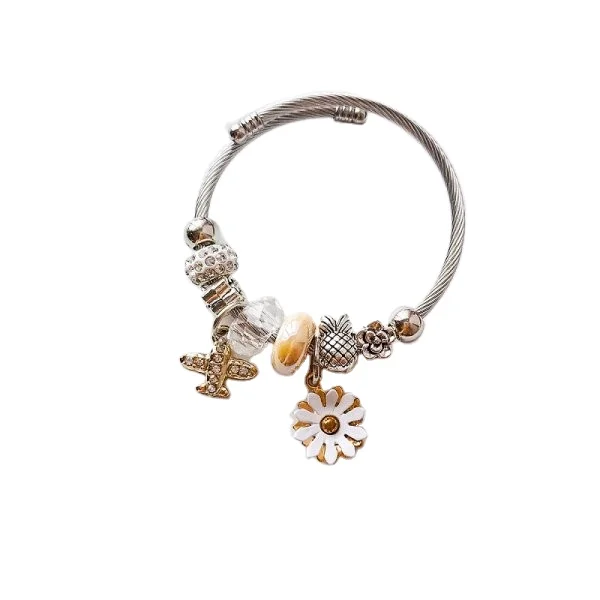 

Bohemian Styles women stainless steel charm bracelet bead bracelet  bangle for Lover girls gift party, As shown