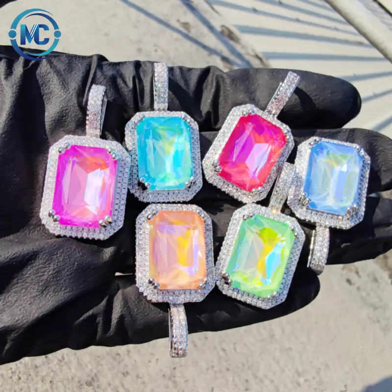 

2021 Multi Color Silver Red Blue Square Gemstone cubic zirconia necklace Women Jewelry Birthday Gifts