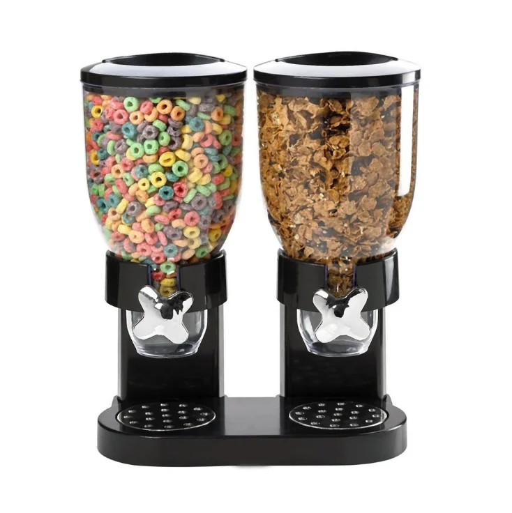 

Hot Sale on Amazon Plastic Hotel Buffet Food Equipment/ Double Bulk Glass Dry Food Cereal Dispenser, White/black