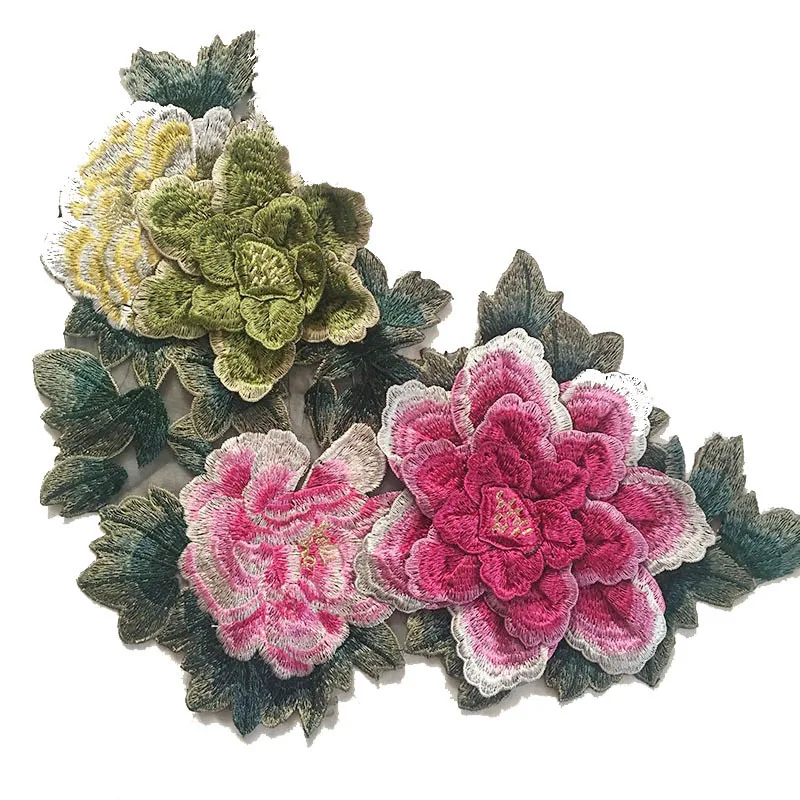 

3D Three-dimensional Peony Flower Embroidery Fabric Large Patch Clothes Accessory Sewing Clothing Applique Material Patches