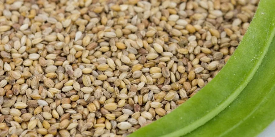 Close-up of fennel seeds on wooden surface