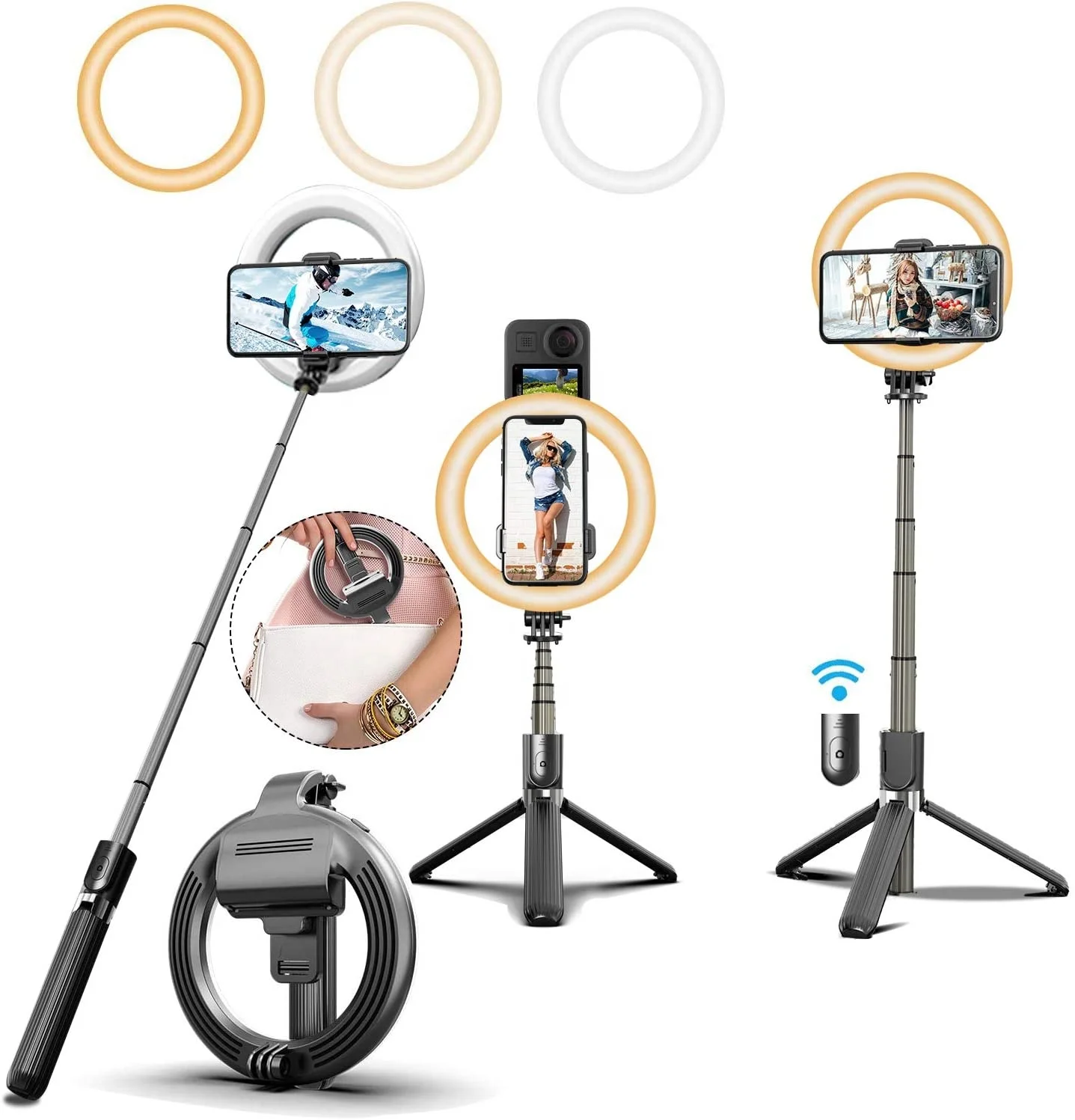 

CYKE L07 Selfie Ring Light with Tripod Stand and Phone Holder Selfie Stick LED Ring Light Rechargeable Dimmable for Makeup