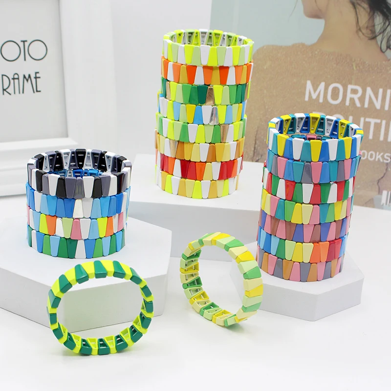

New Design Miyuki Tila Bracelet Handmade Customized Bead Stackable Enamel Rainbow Tile Bracelet For Women