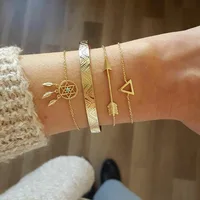 

Vintage Geometric Arrow Chain Gold Bracelets Ladies Bohemian Beach Bangle Set