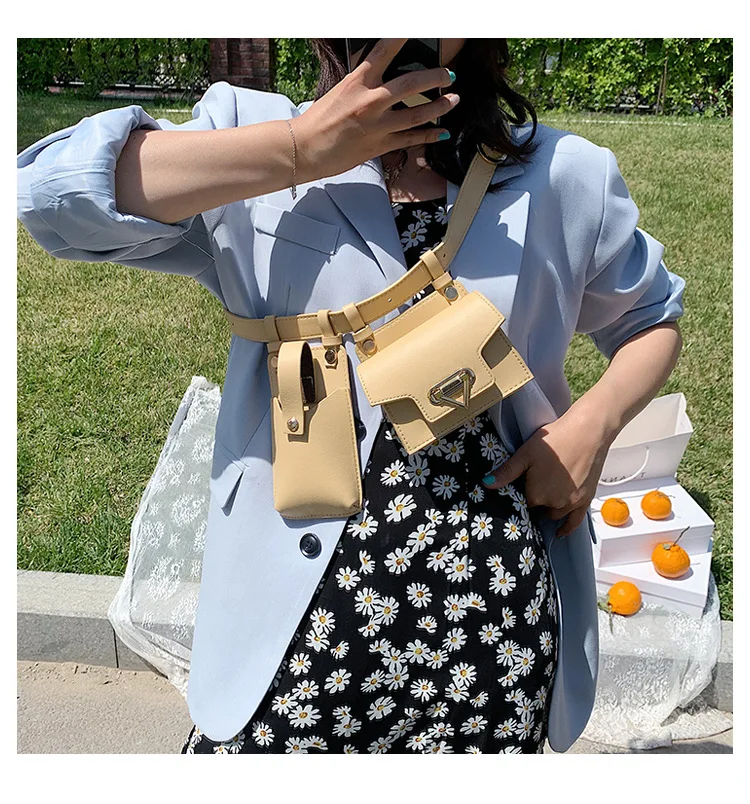 

Ins Chic Fanny Pack Women PU Leather Waist Belt Bag Girls Crossbody Bags Phone Purses luxury handbags Fashion designer chest bag, As pictures