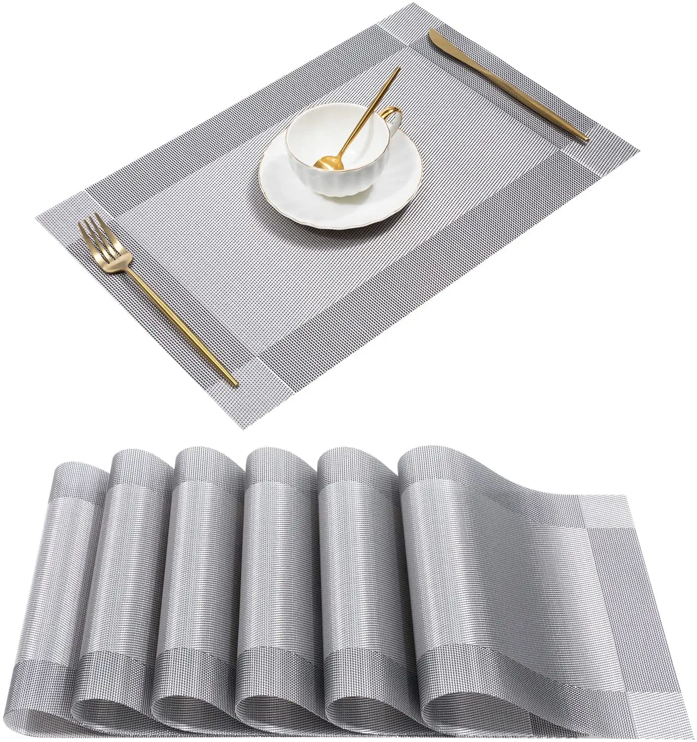 

2022 CR Woven Vinyl Non-Slip Insulation Placemat Washable Table Mats Set of 6, Black,blue,brown,grey