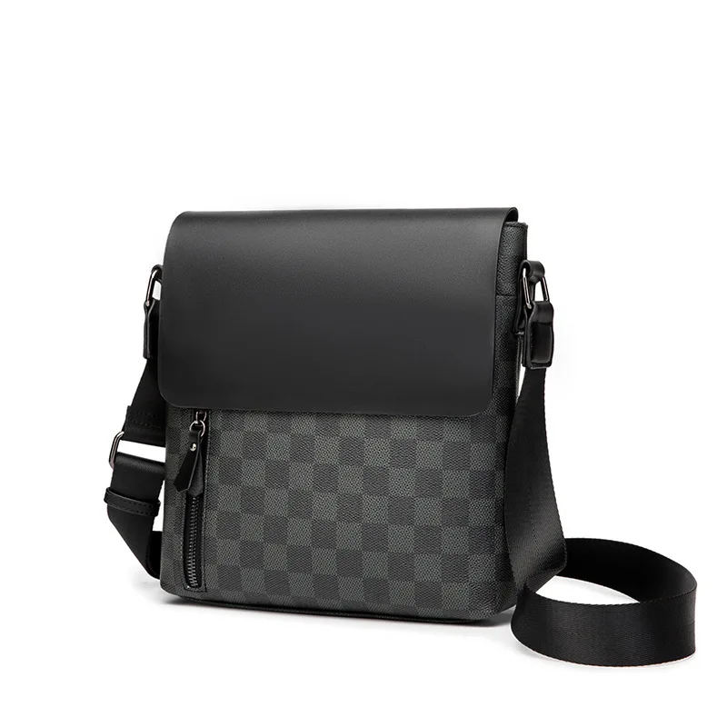 

2021 Fashion Brand Men Plaid Leather Pu Crossbody Bag Shoulder male Messenger Bags classic, Black