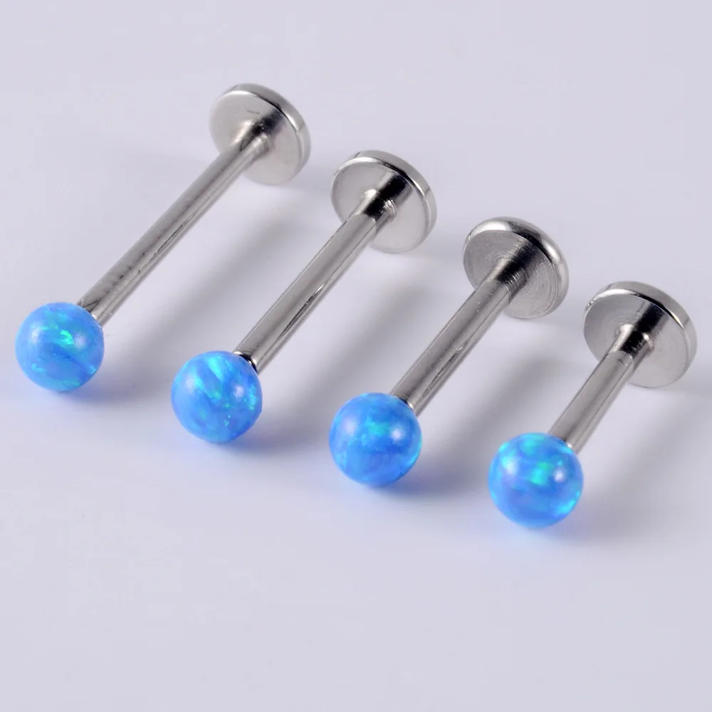 

YICAI 14g Colorful Opal Bead Ball Internally Threaded Labret Stud Ear Tragus Cartilage Helix Earring Stainless Steel Lip Ring