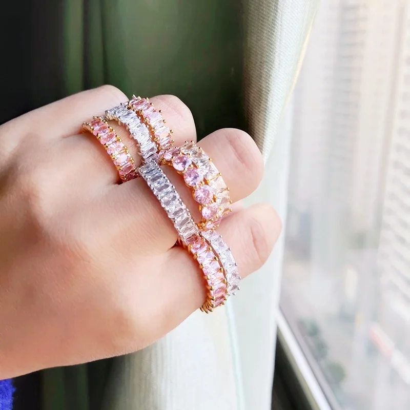 925 silver white pink diamond bling ring jewelry