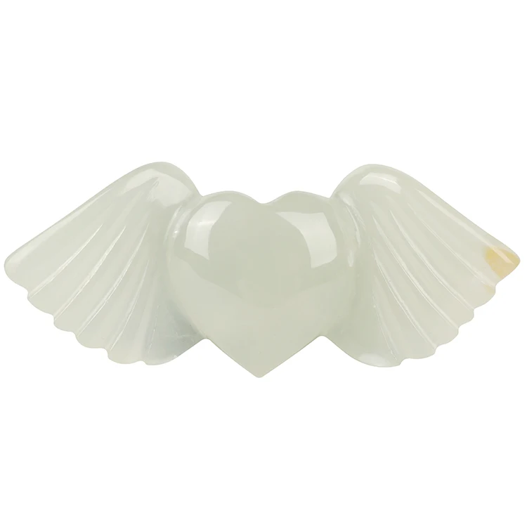 

New Design White Afghanistan Jade Angel Wing Gemstone Heart Charm Home Decor