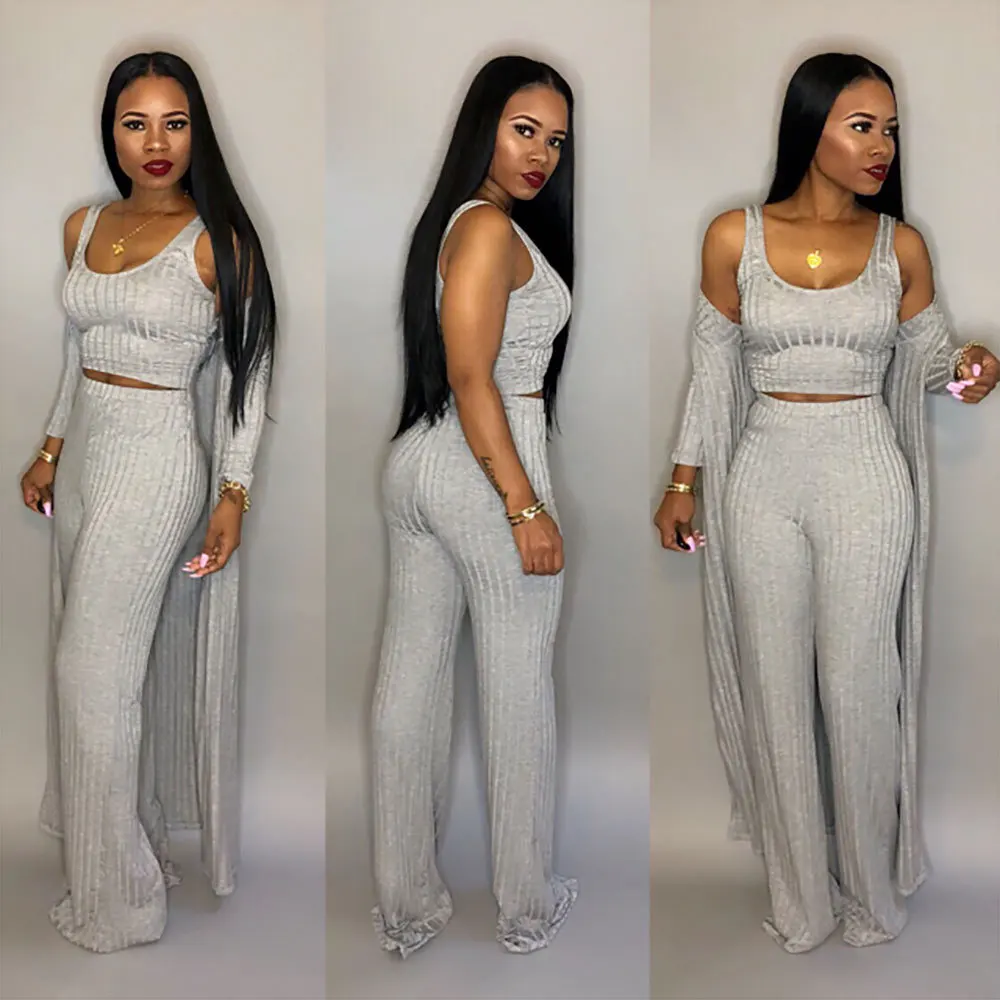 

LE-19101538 2019 hot sell 3colors women clothing casual three piece knitted sweater Outfits (top+pants+ cardigan) 3 Piece Set, Picture