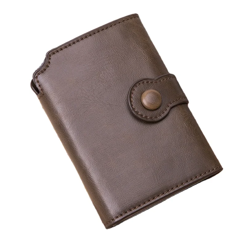 

Custom versatile men leather carbon fiber wallet aluminum alloy anti-theft swipe card bag, Brown