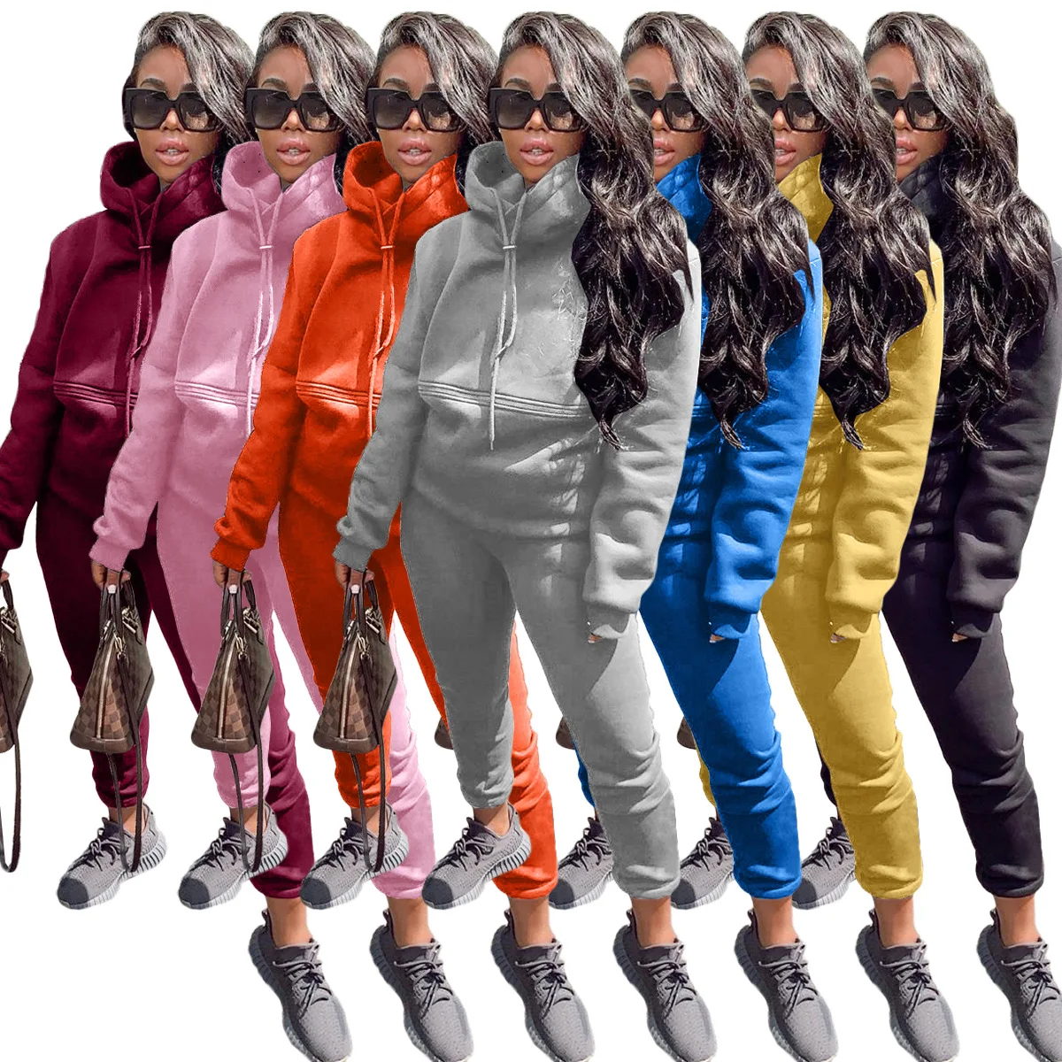 

Autumn And Winter New Casual Solid Color Hooded Sports Suit Women's Two-piece Suit