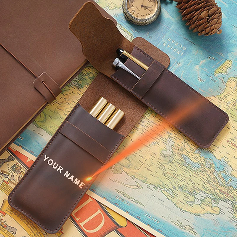 

Drop Shipping Professional Customised Logo Color Pencils Case Gift Pen Protective Cover Cow Leather Pencil Bag, Brown,coffee,black,red,blue,green and purple