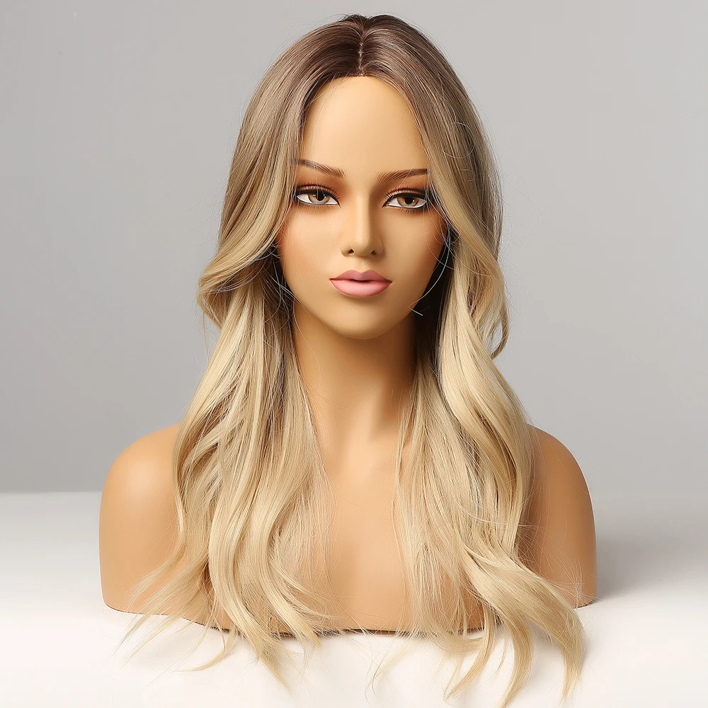 

MJ BEAUTY High Quality Cheap Wavy Fiber Brown Gradient Light Gold 40CM Heat Resistant Synthetic Hair Wigs Cosplay Wigs FTL014-1