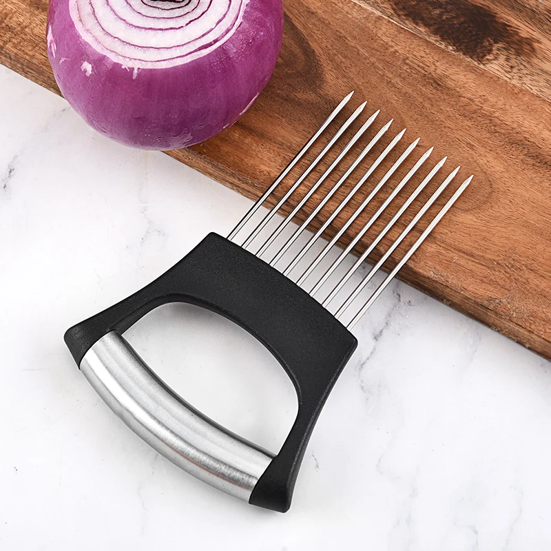 

Good quality easy to hold onion holder for slicing onion potato tomato, Black