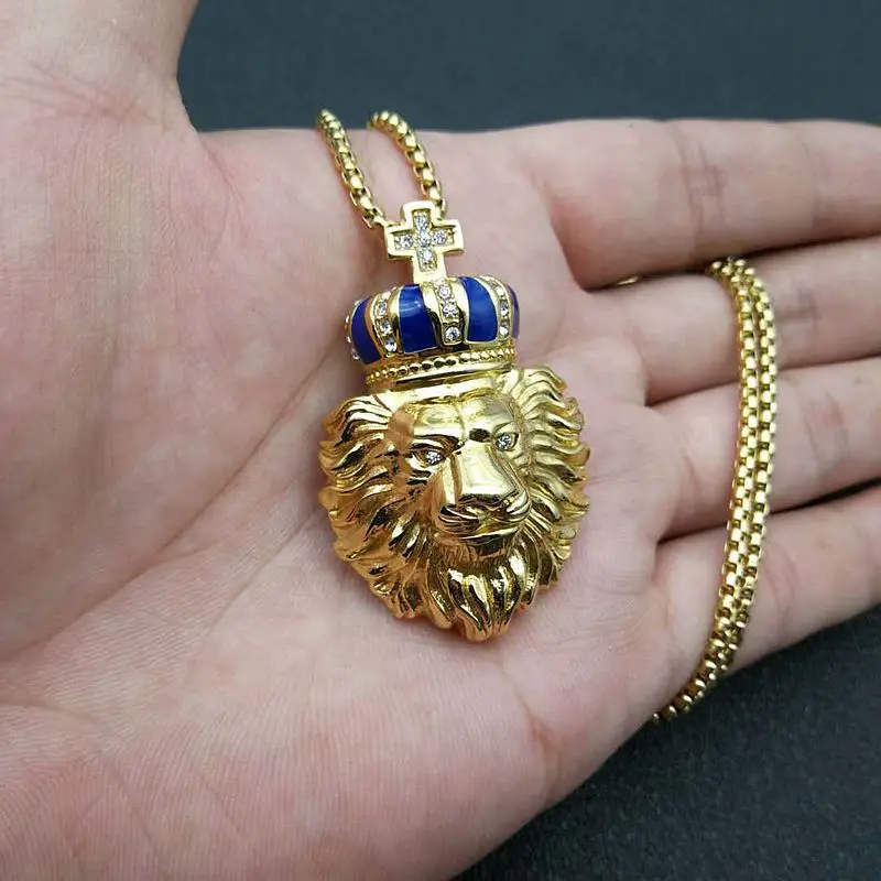 

Custom Stainless Steel Hip Hop Lion Chain Gold Pendant Necklace, 18k gold