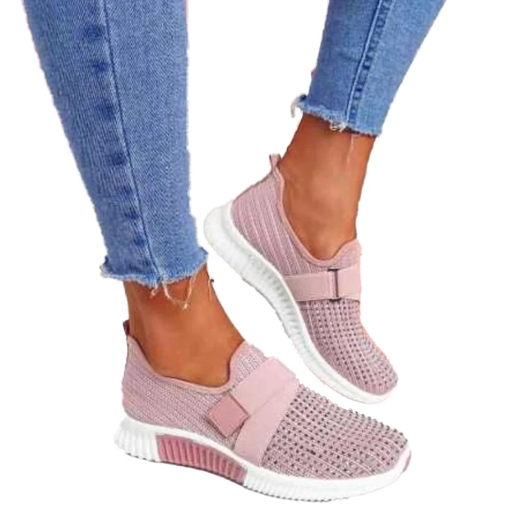 

New Style Fashion Women Casual Fly Weave Elastic Diamond Decoration Running Shoes for Women, White, red, black, blue, pink, gray