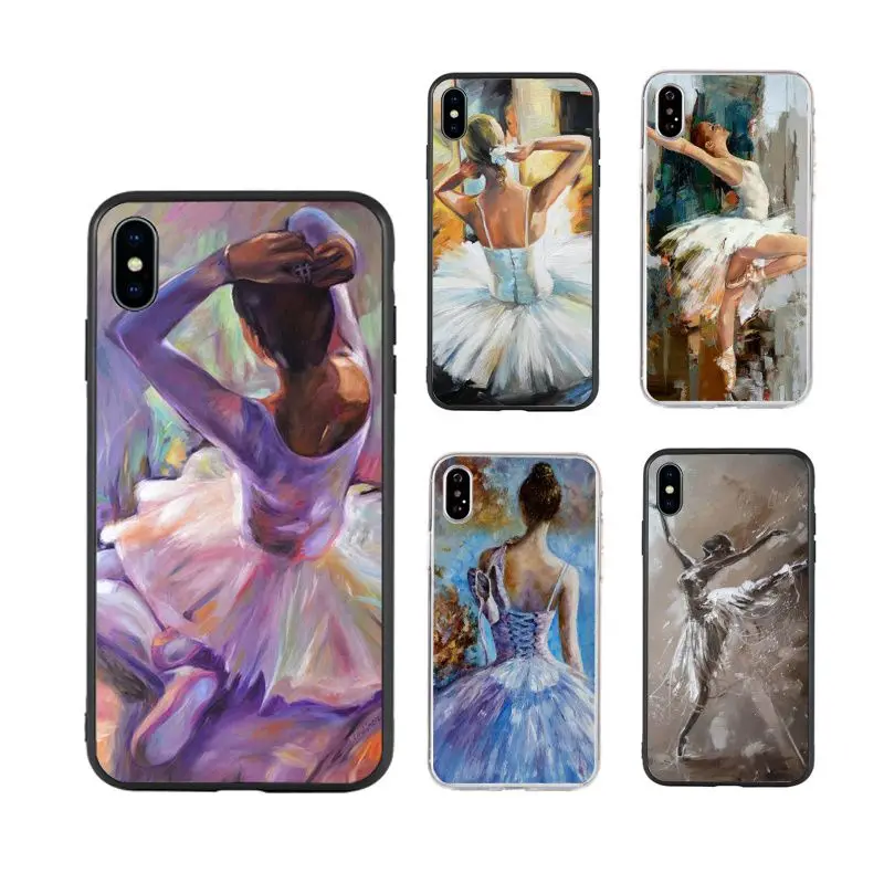 

Ballet Ballerina oil painting hot selling cute art Phone Case for iPhone X XR Xs Max 11 11Pro 11ProMax 12 12pro luxury fundas, Black/transparent