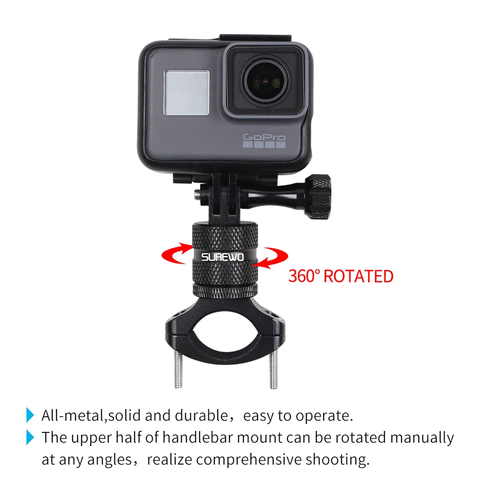
SUREWO Gopro Bike Mount Mountain Bike Camera Handlebar for GoPro Hero 7/(2018) 6 5 Black DJI Osmo Action and More 