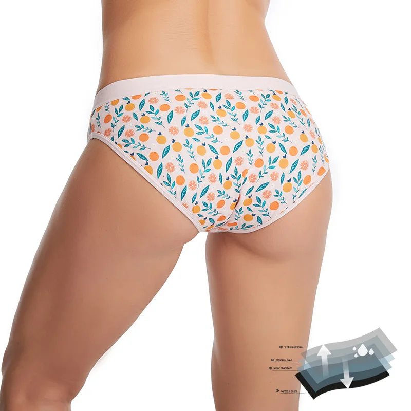 

Seamless Leak proof Anti-Bacterial Absorbent 4 layer menstrual pantieselastic force printing Women's period panties