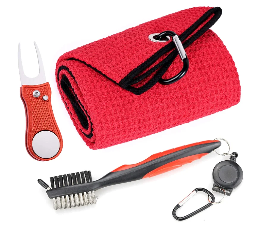 

Golf Towel Microfiber Waffle Pattern Golf Towel Cleaner Brush Foldable Divot Tool