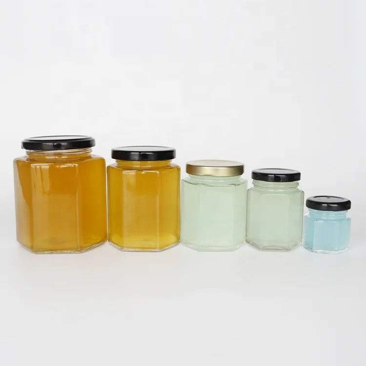 

45ml 100ml 180ml 280ml 380ml Pickle Jam Glass Container Empty Honey Hexagon Glass Jars Suppliers Frasco De Vidrio, Clear transparent